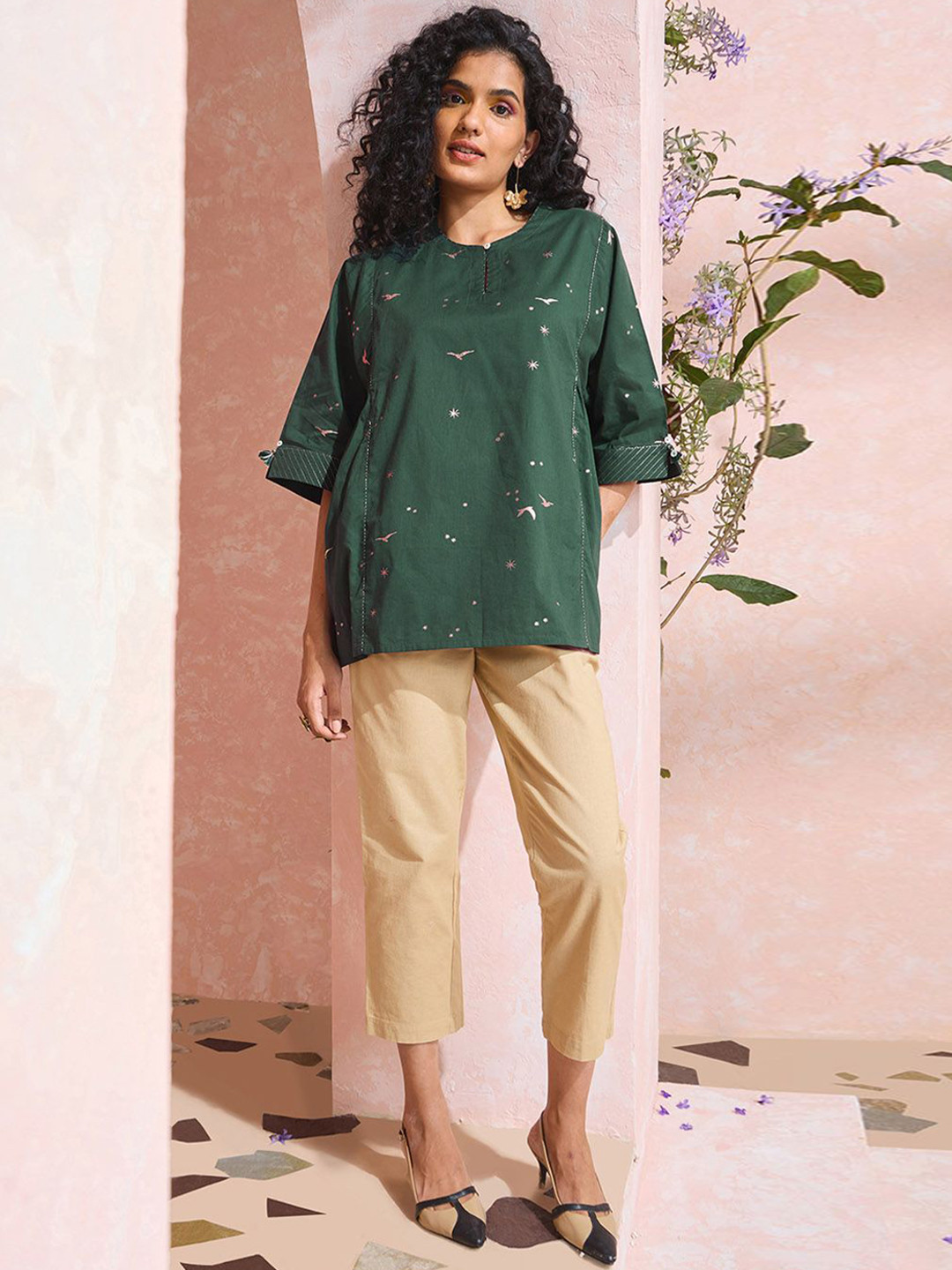 Taneira Conversational Printed Round Neck Pure Cotton Top