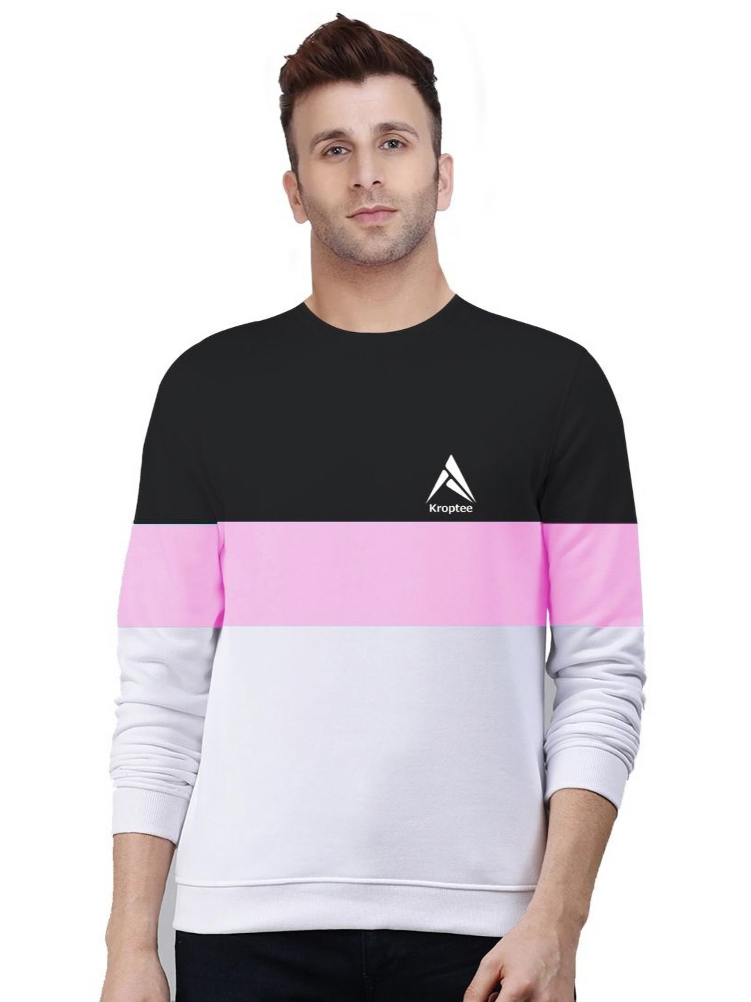 Kroptee Men Colourblocked Round Neck Cotton Sweatshirt