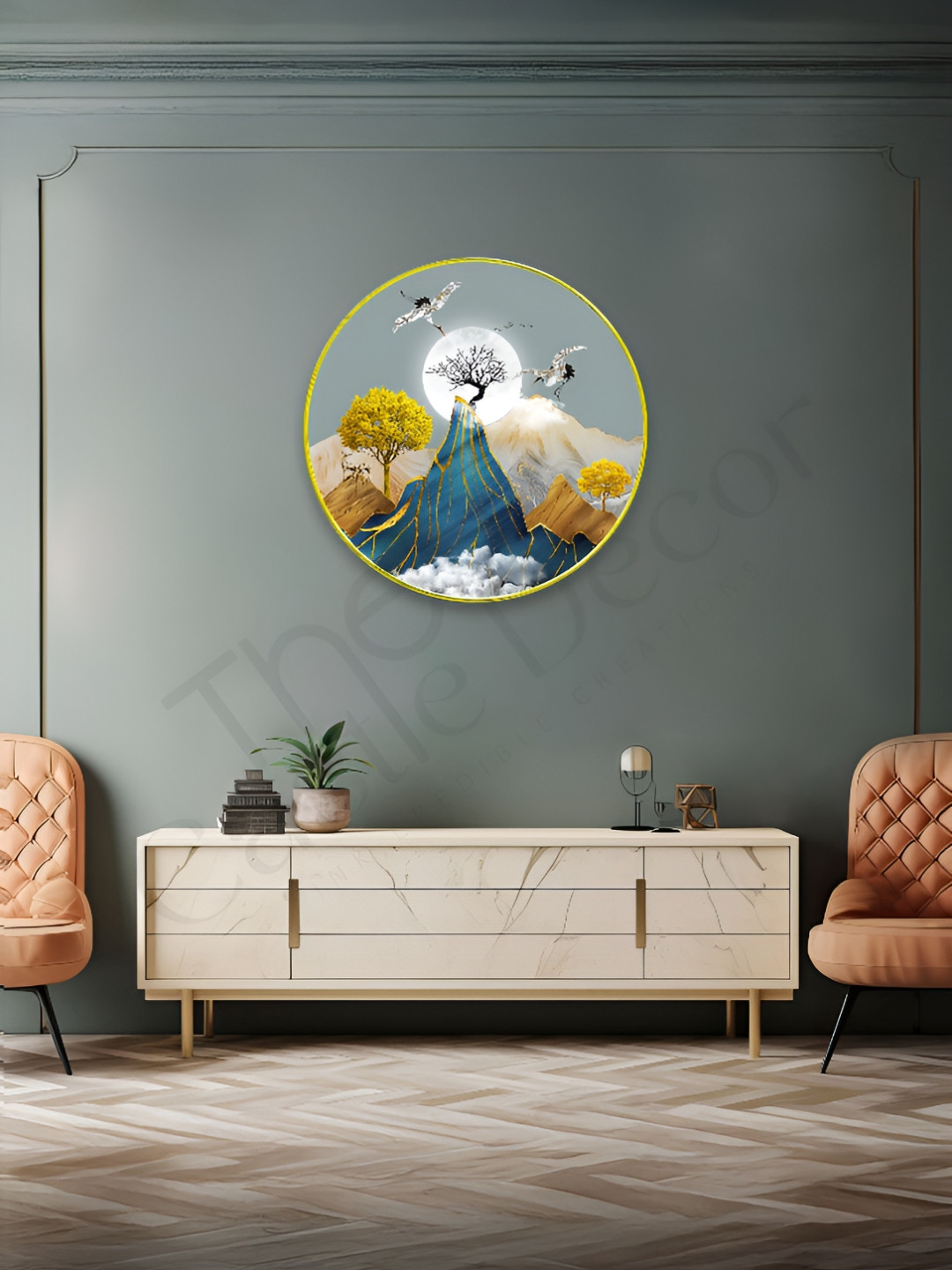 The Castle Decor Blue Wood Wall Living Room Square Potrait Paintings Wall Art -24 x 24In