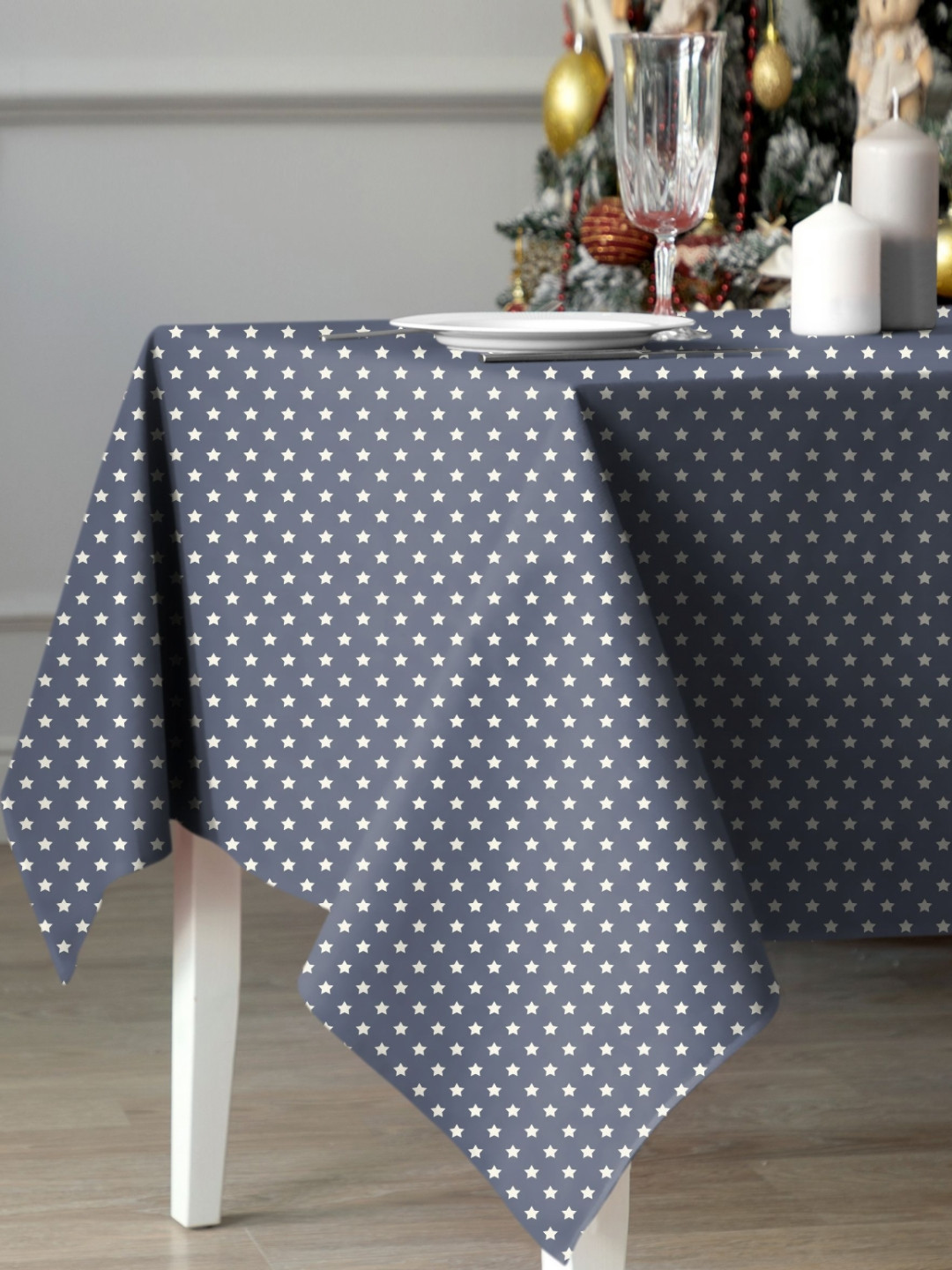 CASABLEU Premium Spring Blue Galaxy Star Printed Rectangle 6-Seater Table Covers