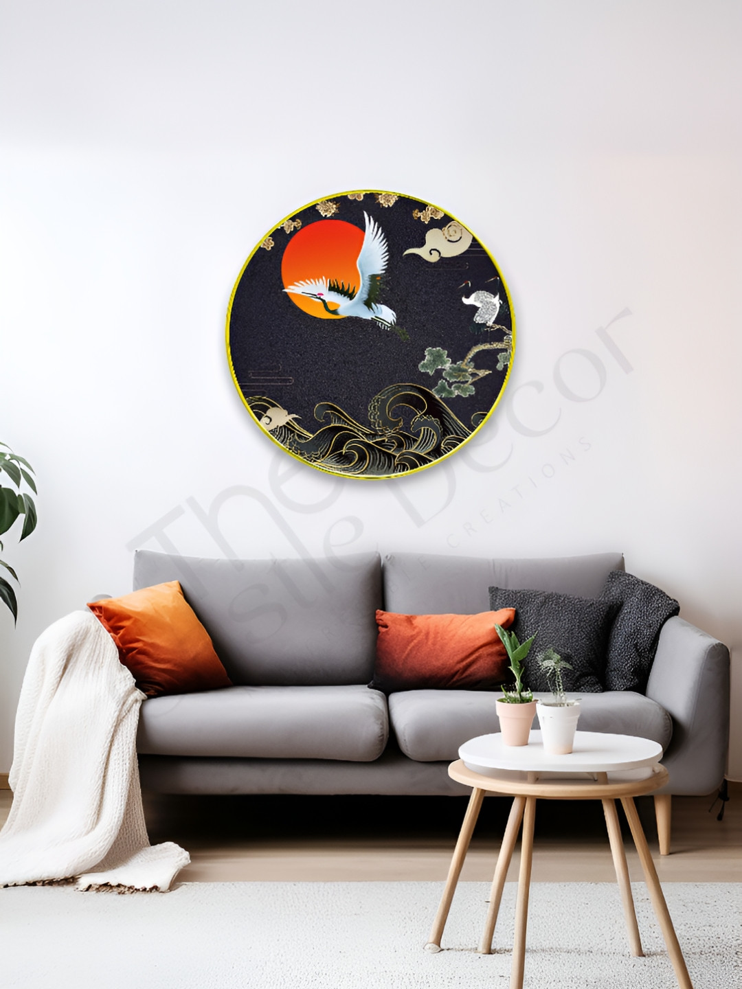 The Castle Decor Black & Orange Birds Sparkle Wooden Wall Art