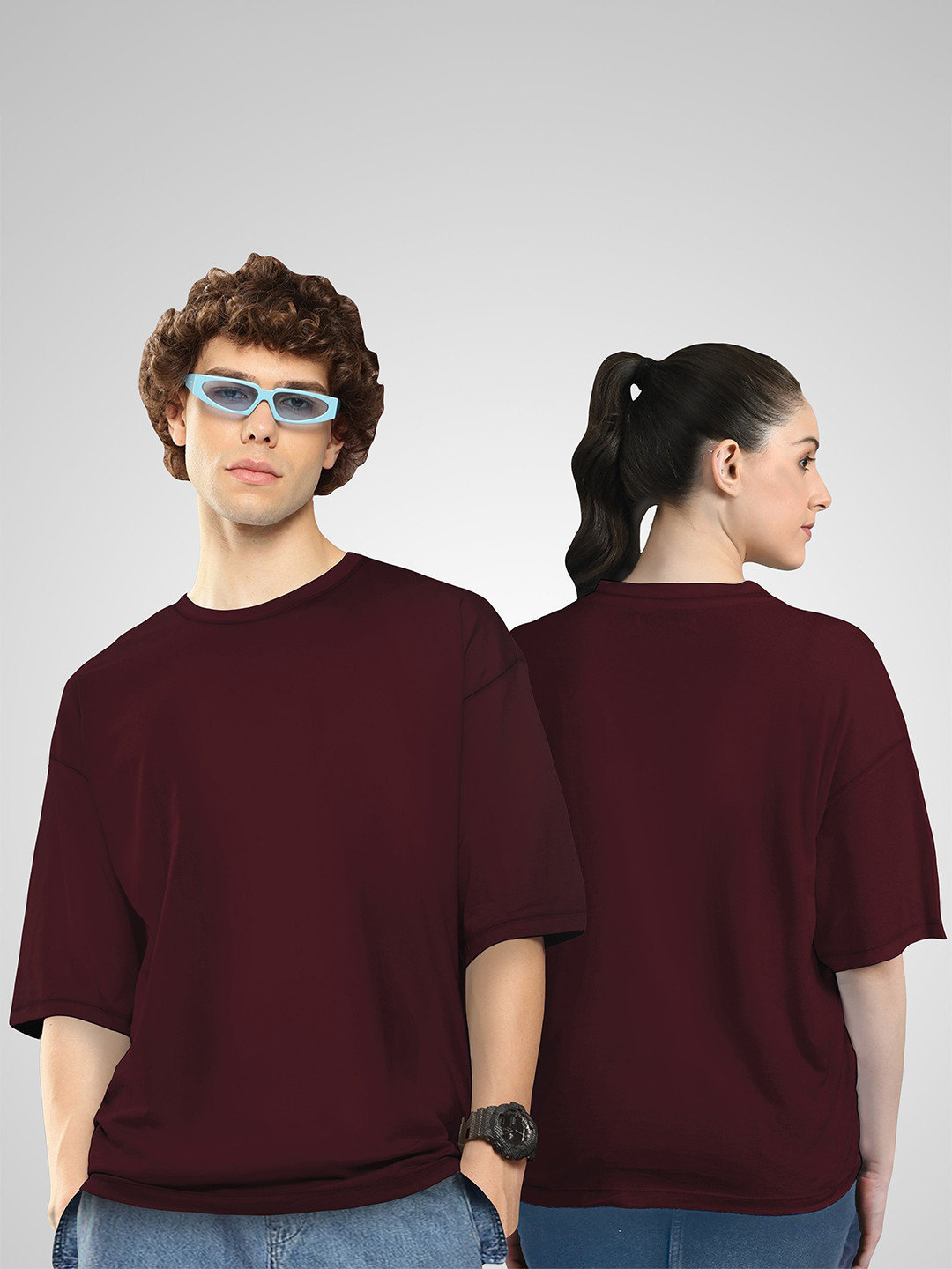 BAESD Unisex Twistform Twinny Zone Pack Of 2 Solid Cotton Oversized T-shirts