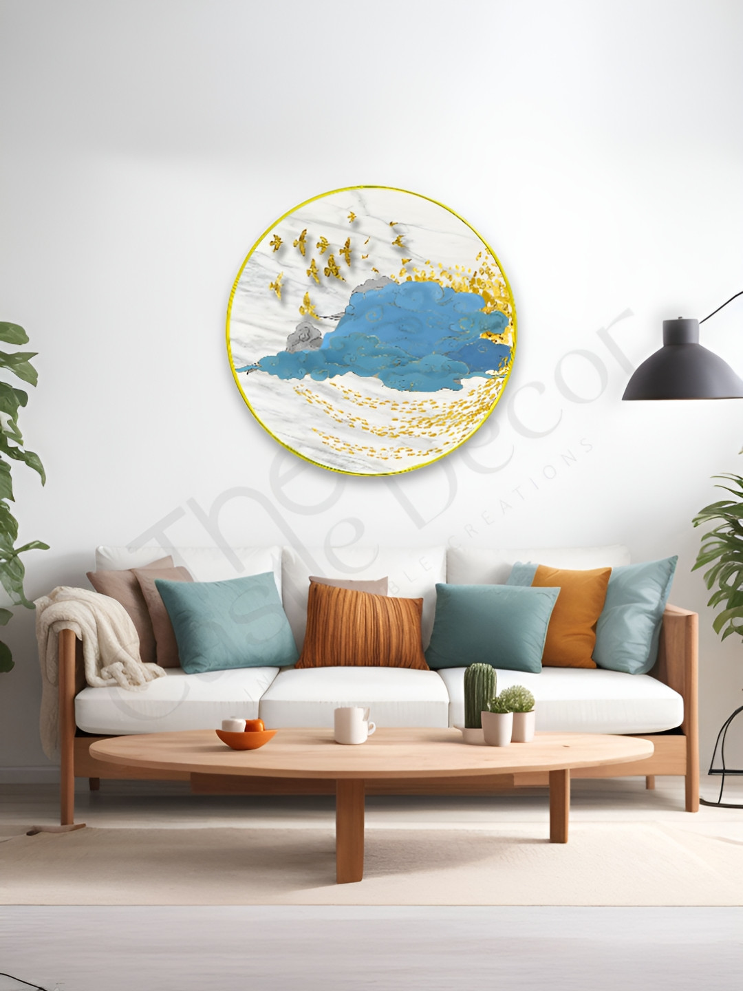 The Castle Decor Blue Wood Wall Living Room Square Potrait Paintings Wall Art -24 x 24In