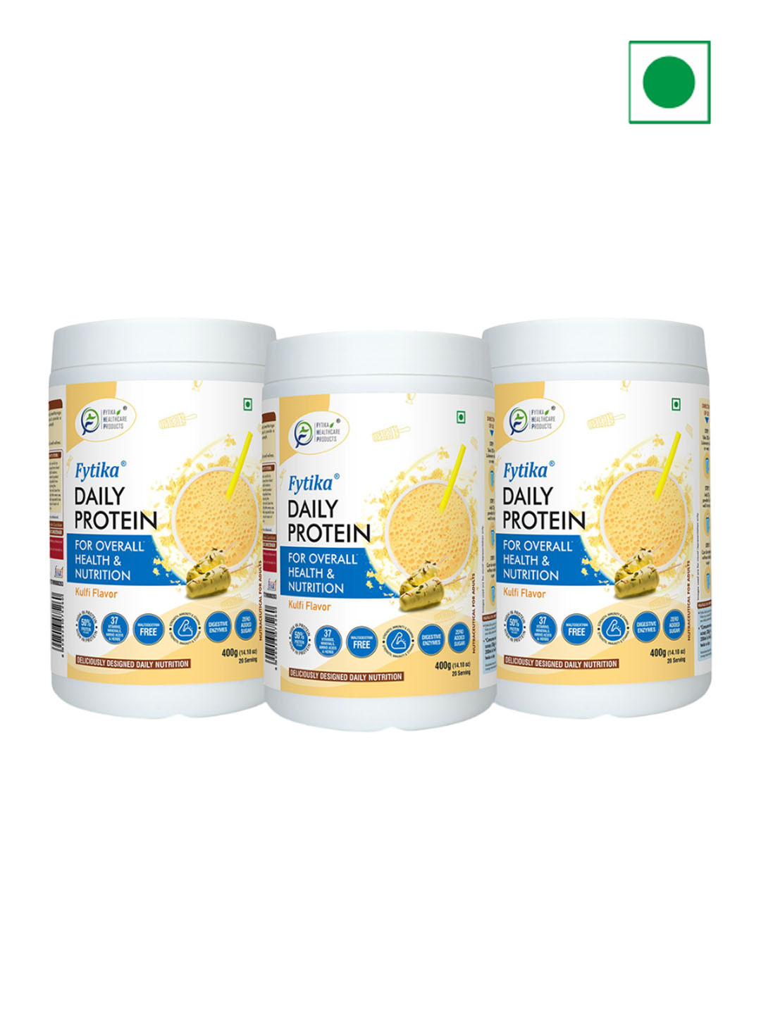 FYTIKA Set Of 3 Daily Protein Nutrition Drink Powder - 400g Each - Kulfi Flavour