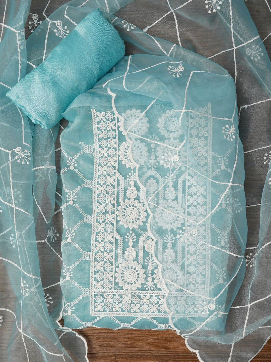 SHADOW & SAINING Floral Embroidered Thread Work Jam Cotton Unstitched Dress Material