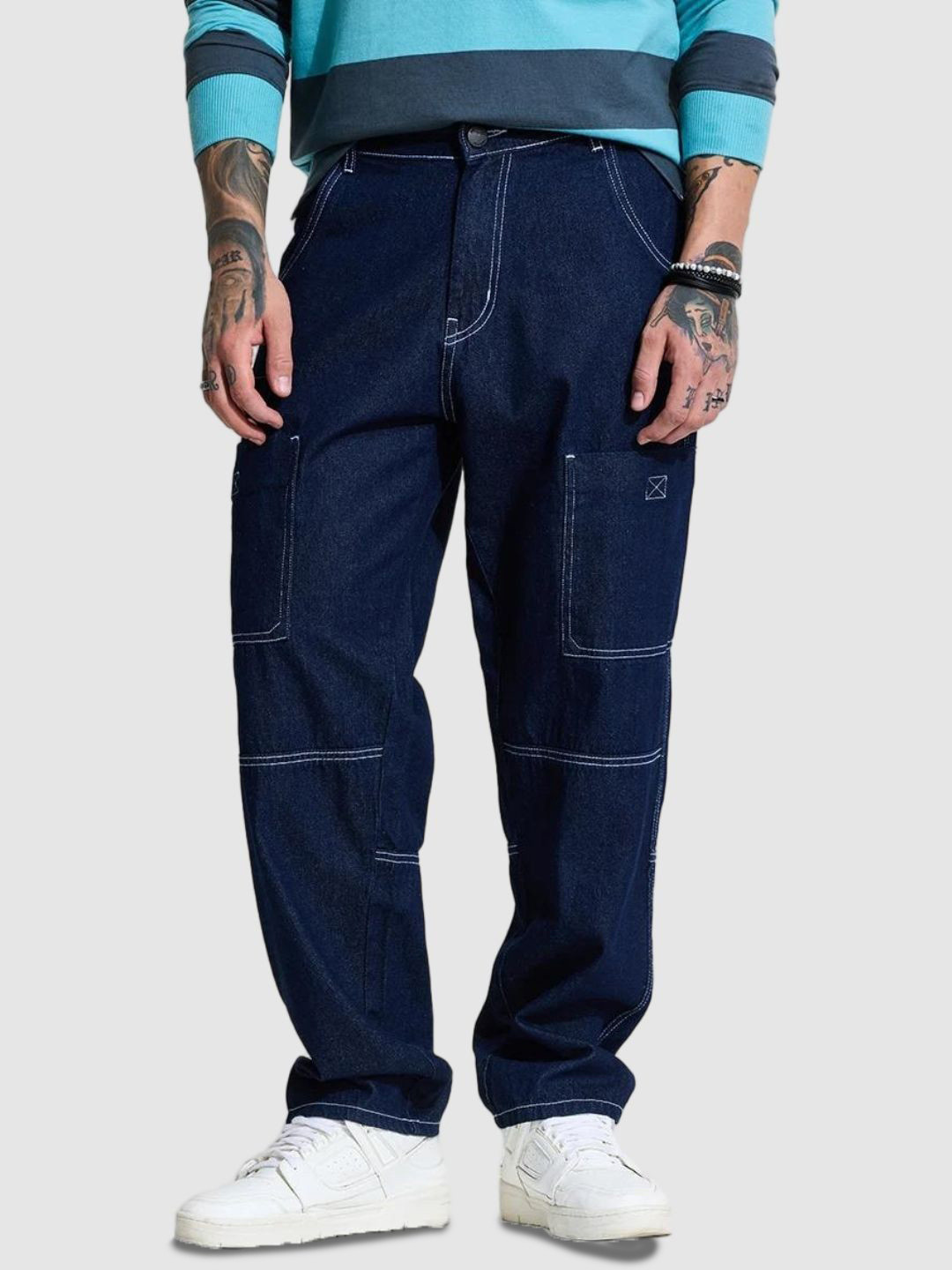 Snitch Men Dark Blue Baggy Fit Jeans