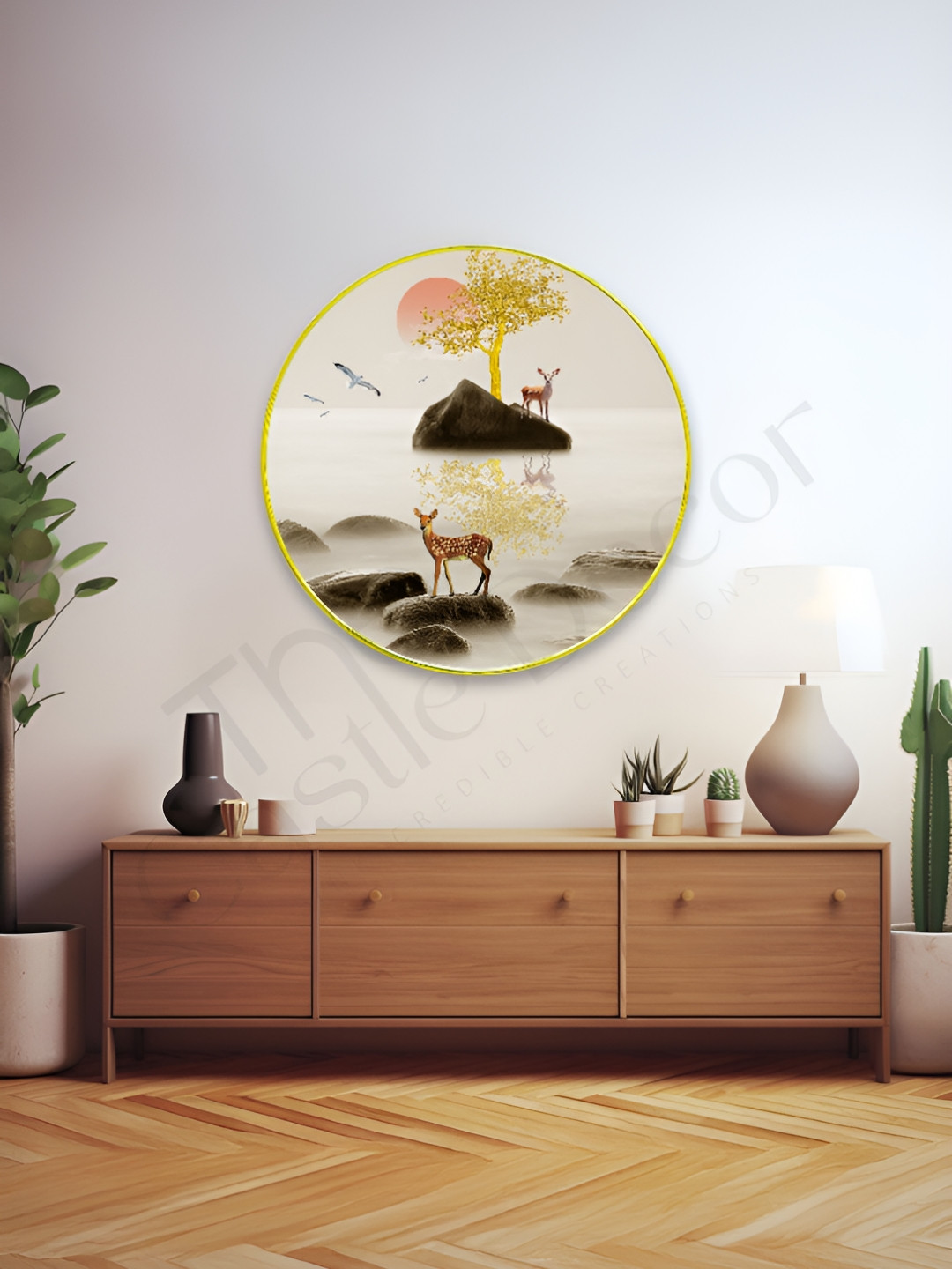 The Castle Decor Gold Wood Wall Living Room Square Potrait Paintings Wall Art -24 x 24In