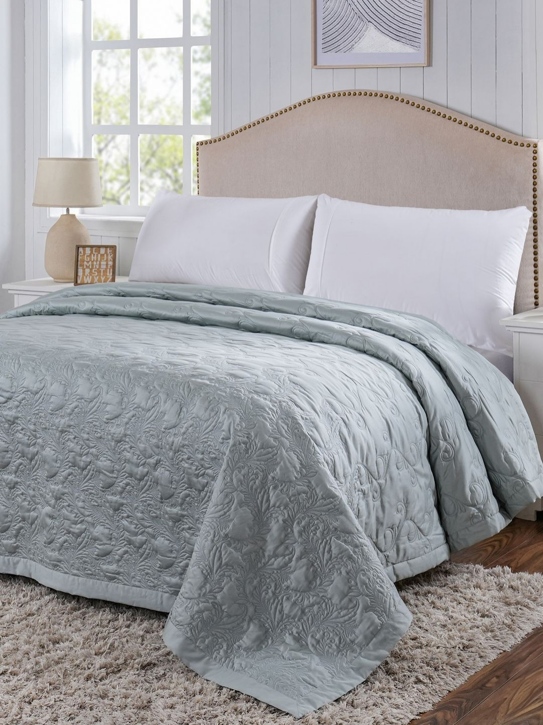 MASPAR Blue Floral Summer AC Room 145 GSM Cotton Double Bed Quilt