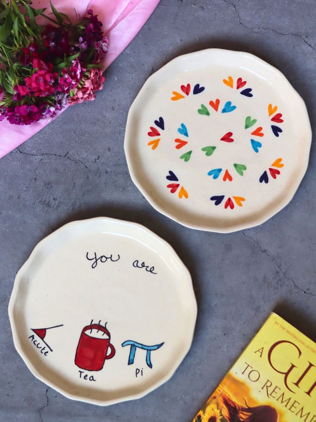 WEAVING HOMES White & Red 2 Pieces Printed Ceramic LoveisLove & Cutie Pie Snack Plates