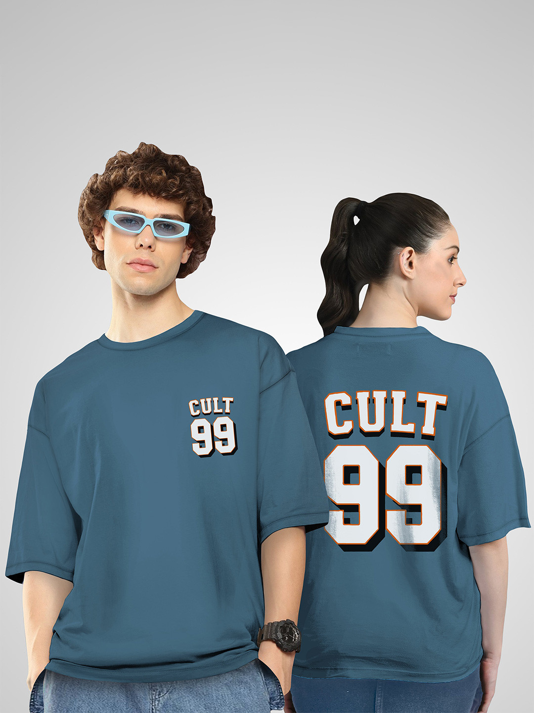 BAESD Unisex Twistform Twinny Zone Pack Of 2 Cult99 Printed Cotton Oversized T-shirts