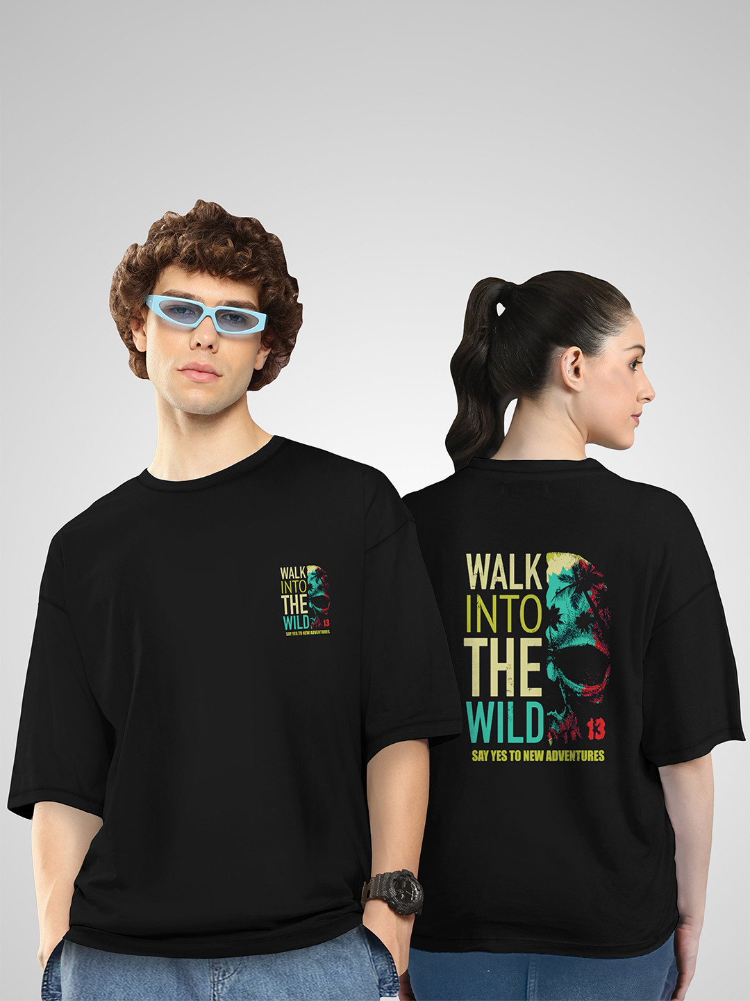 BAESD Unisex Twistform Twinny Zone Pack Of 2 SkullWild Printed Cotton Oversized T-shirts