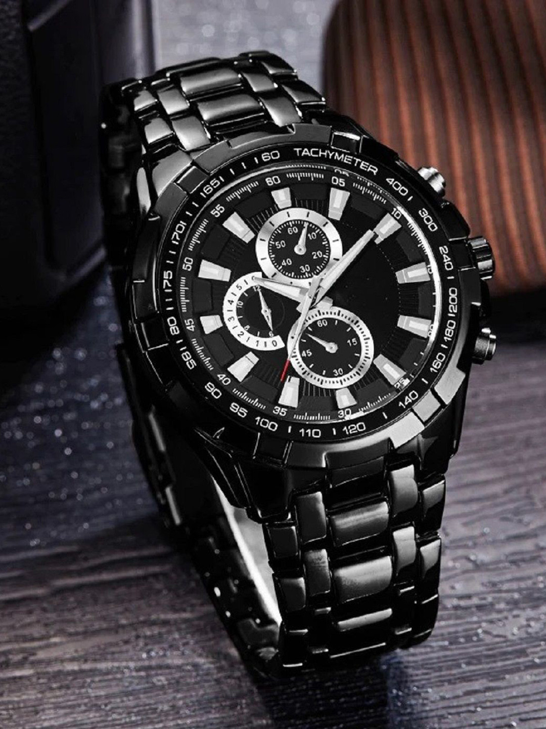 SZN Men Skeleton Dial & Reset Time Analogue Watch Full Black Chrono
