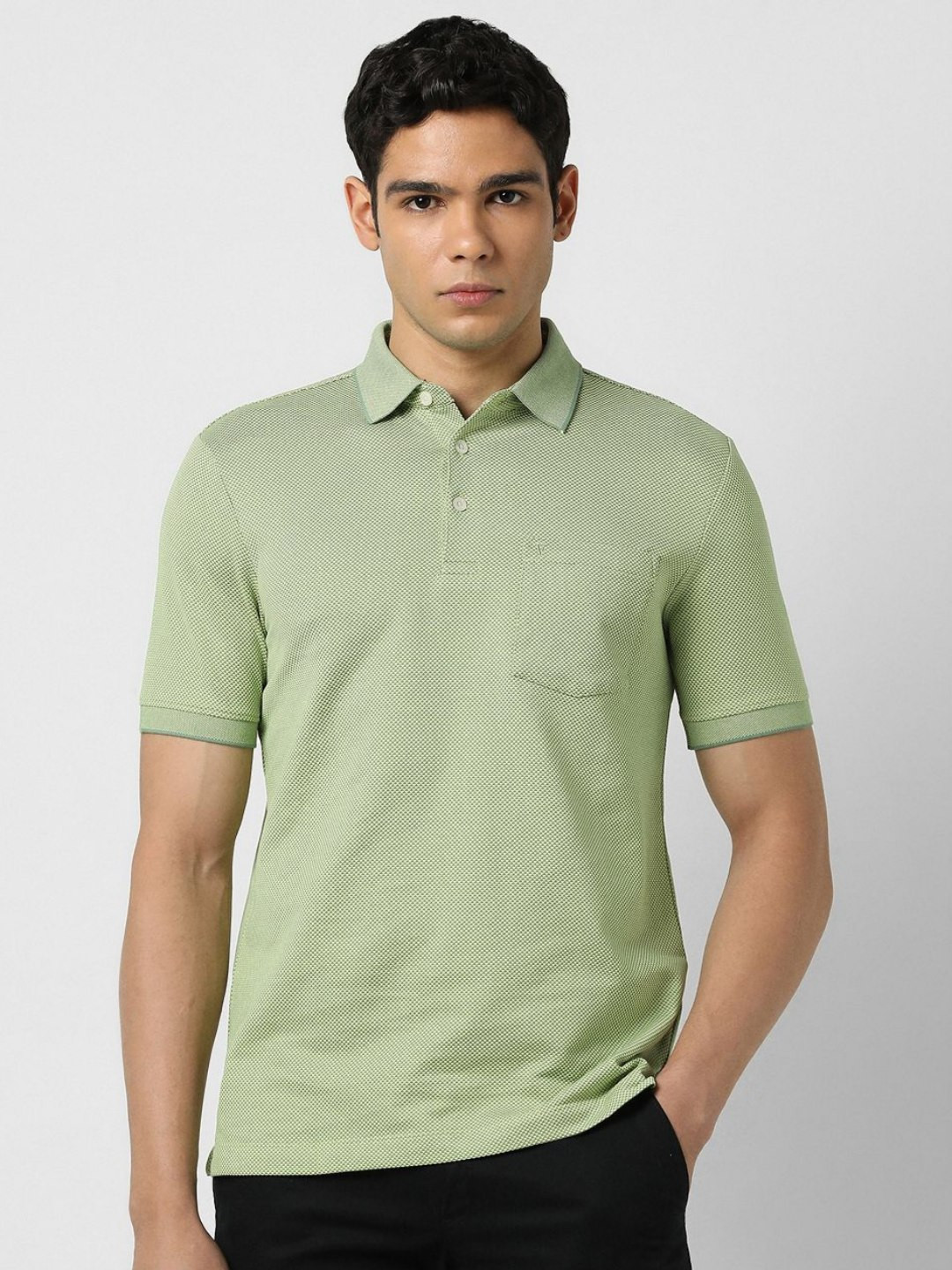 Van Heusen Men Geometric Printed Polo Collar Cotton Slim Fit T-shirt