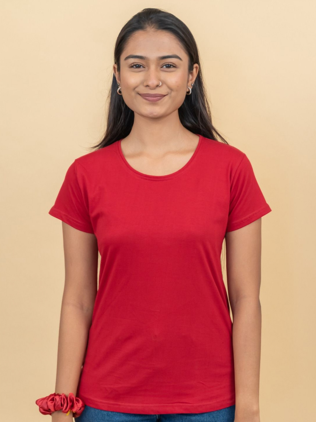 GlamZei Plain Solid Pure Cotton Round Neck Relaxed Fit Casual T-Shirt