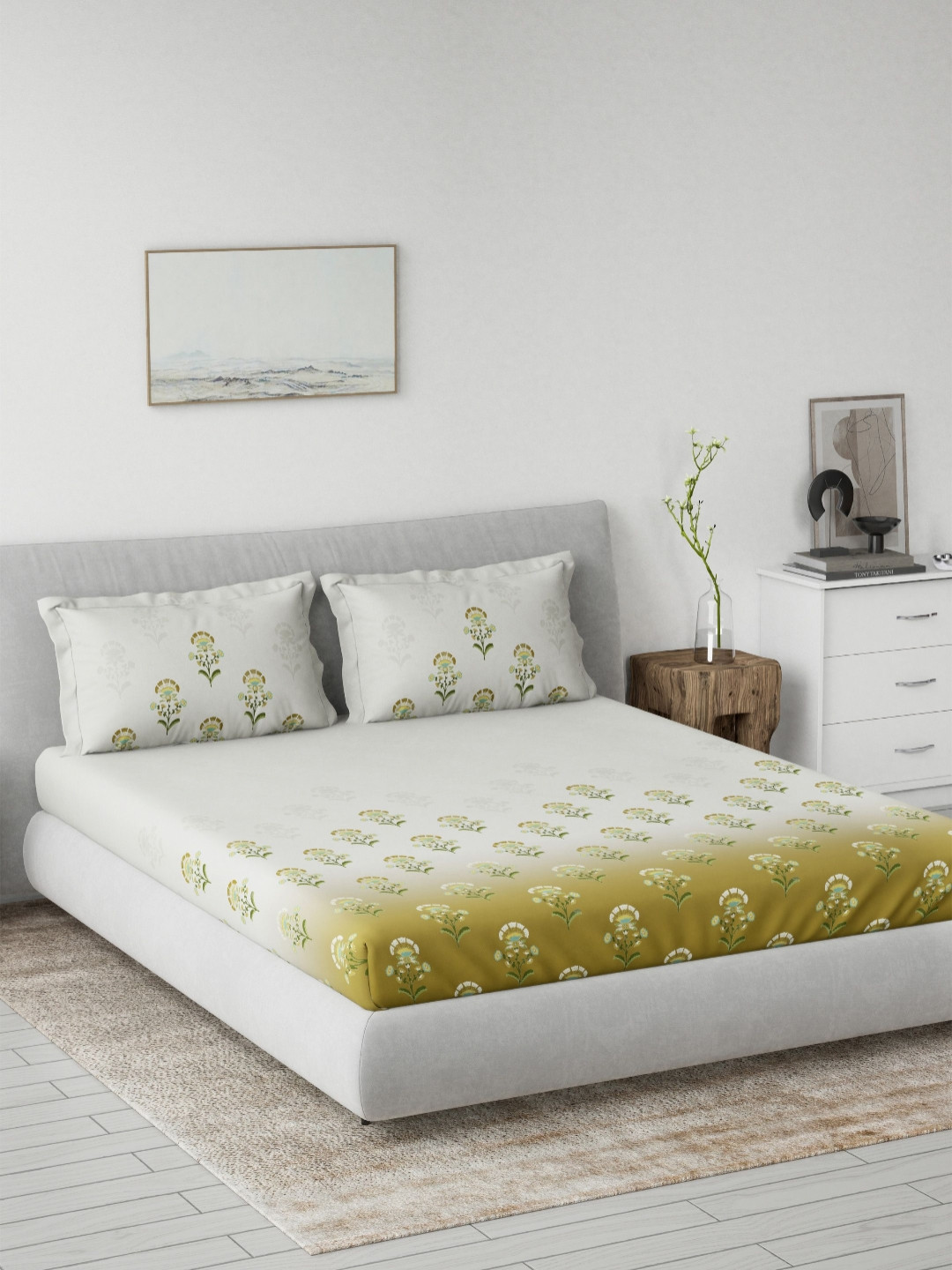 DDecor Live Beautiful Yellow Ethnic Motifs Cotton 145 TC Queen Bedsheet with 2 Pillow Covers-90 x 108 inches