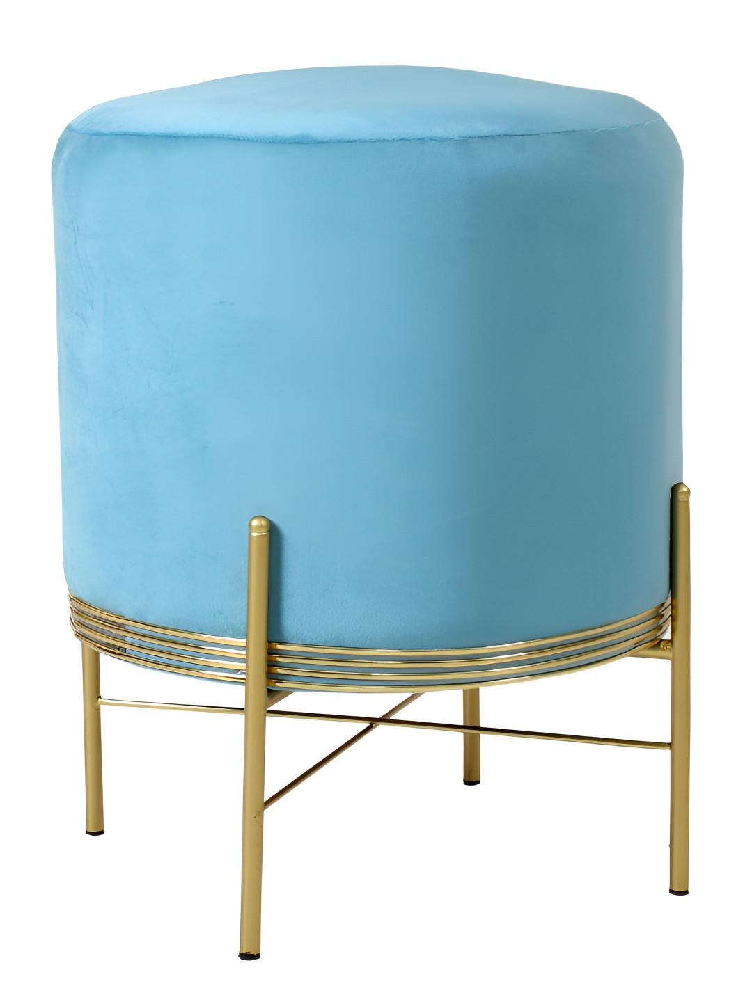 Shadowkart Blue And Gold Toned Cylindrical Pouffes Ottomans