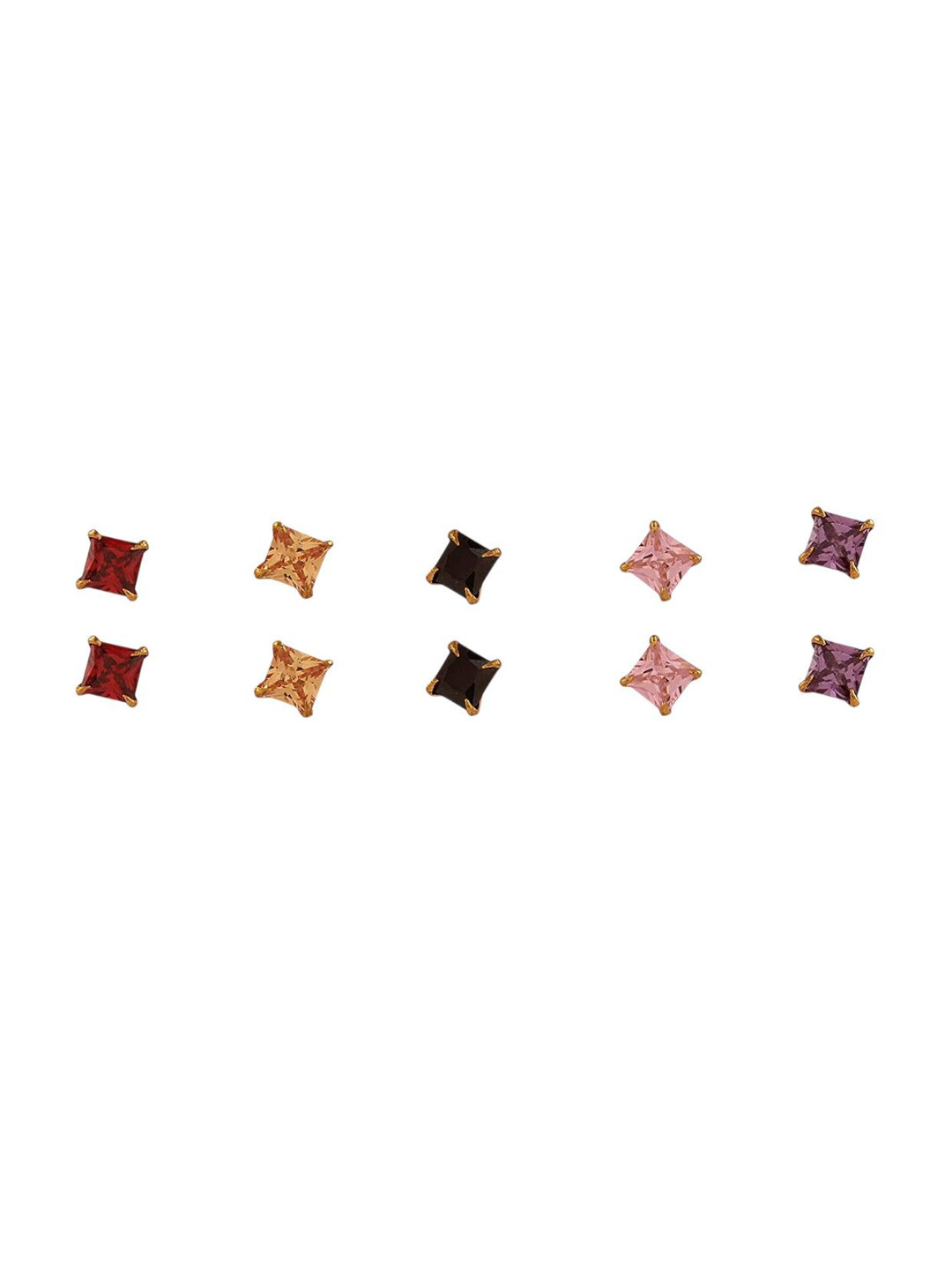 DressBerry Multipack Gold-Plated Artificial Stones Diamond Shaped  Studs
