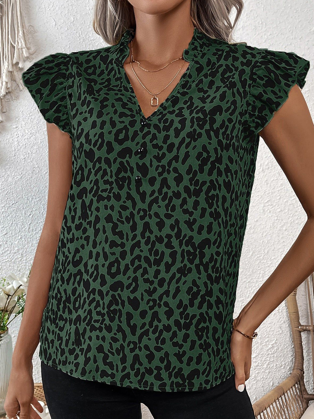 Outzidr Olive Animal Print Blouse