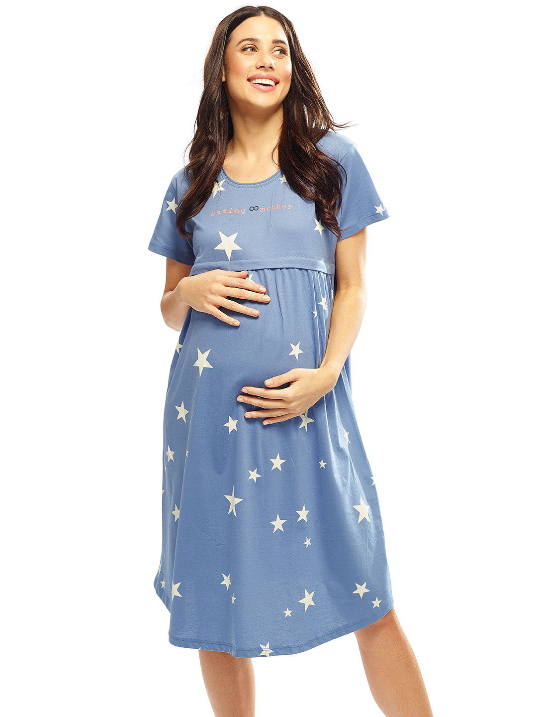 Lotik Women Star Printed Knee Length Maternity Nightdress