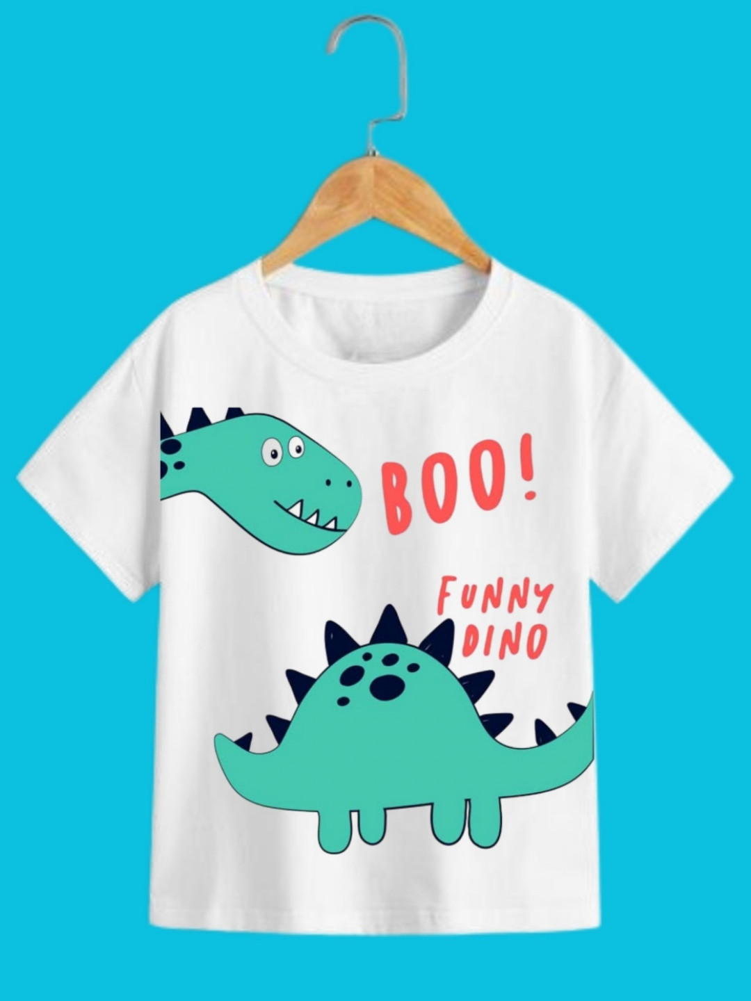 itsmycostume Kids Dino Printed Round Neck White Cotton T-shirt