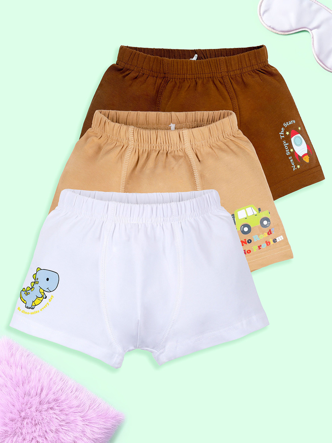 KiddoPanti Boys Pack of 3 Printed Short Inner Elastic Trunks - SS25BXR012