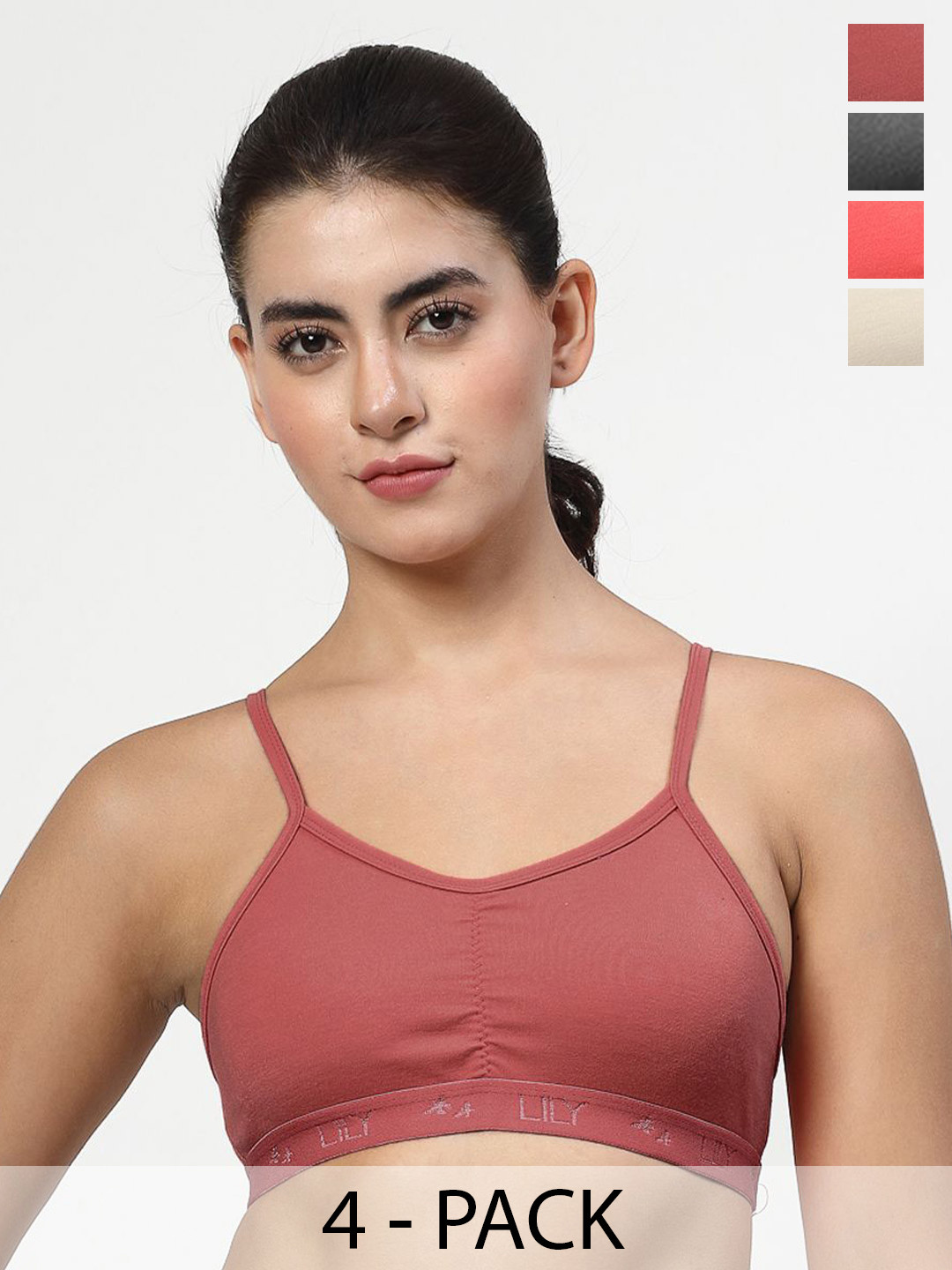 LILY  Pack Of 4 Full Coverage Non Padded All Day Comfort Workout Bra