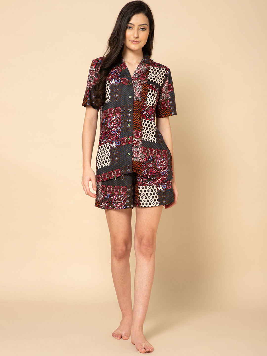 DRAPE IN VOGUE Women Ethnic Motifs Printed Shirt & Shorts Night suit