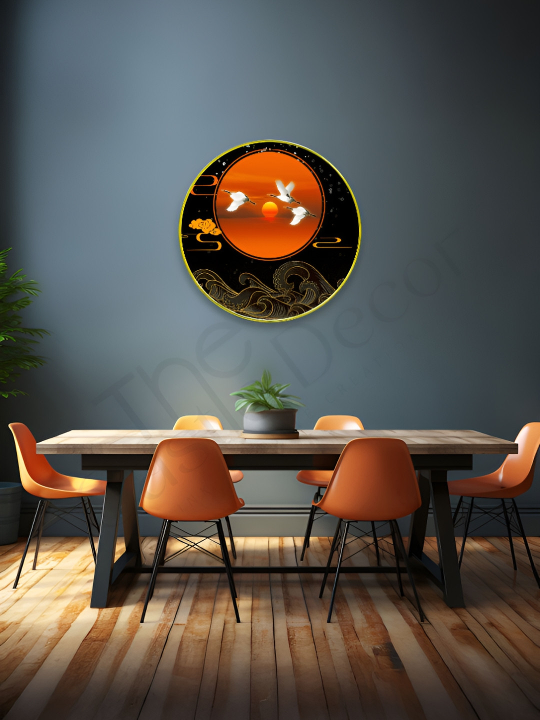 The Castle Decor Black & Orange Birds Sparkle Wooden Wall Art