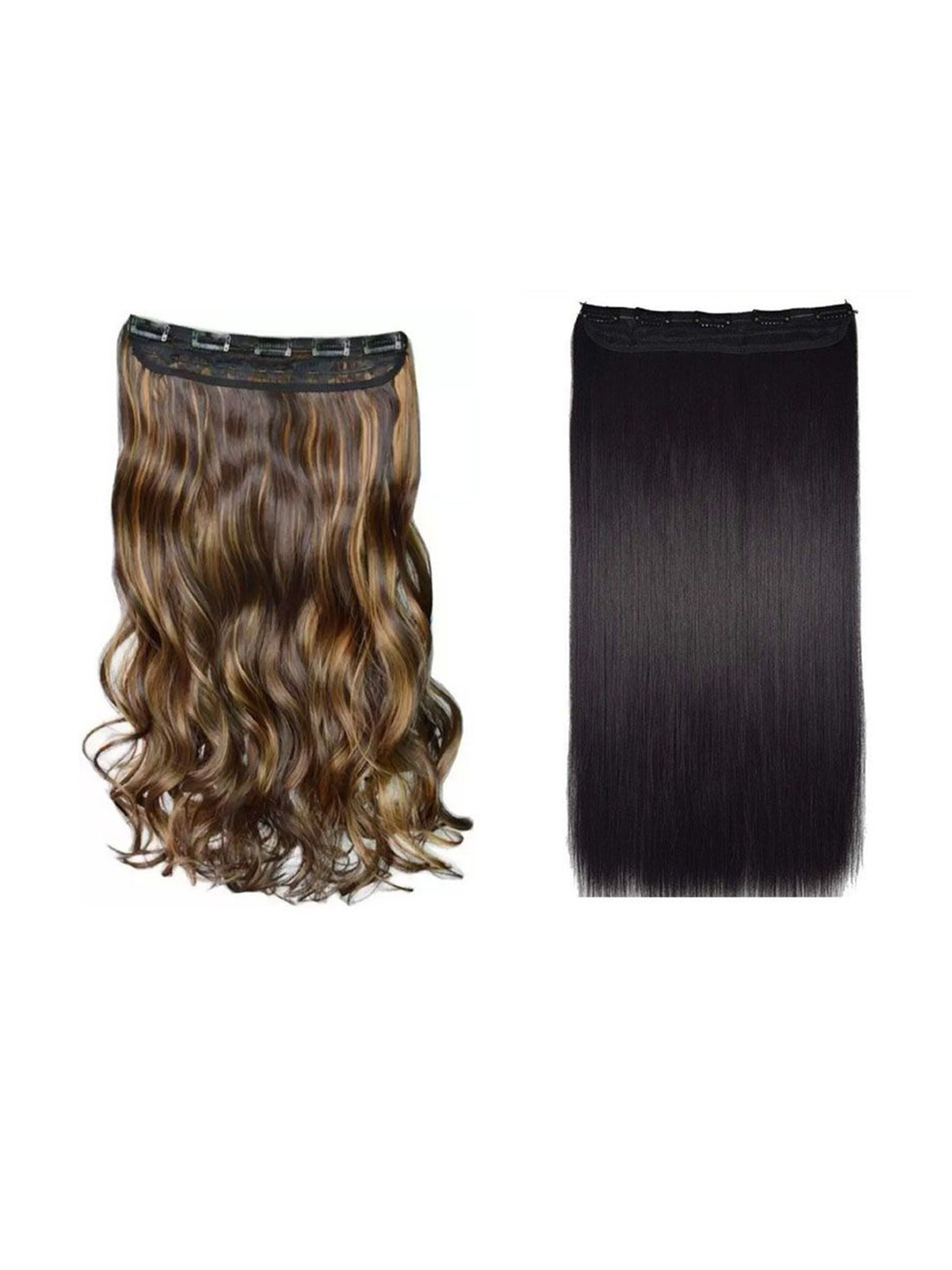 GADINFASHION Set Of 2 Clip In Wavy Scalp Topper Hair Extension- Brown & Black- 24 Inch