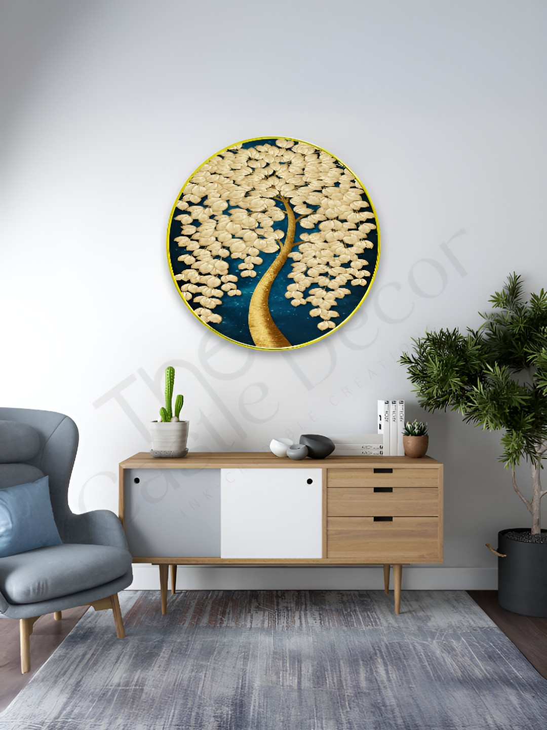 The Castle Decor Black & Gold-Toned Wood Floral and Botanical Wall Paintings