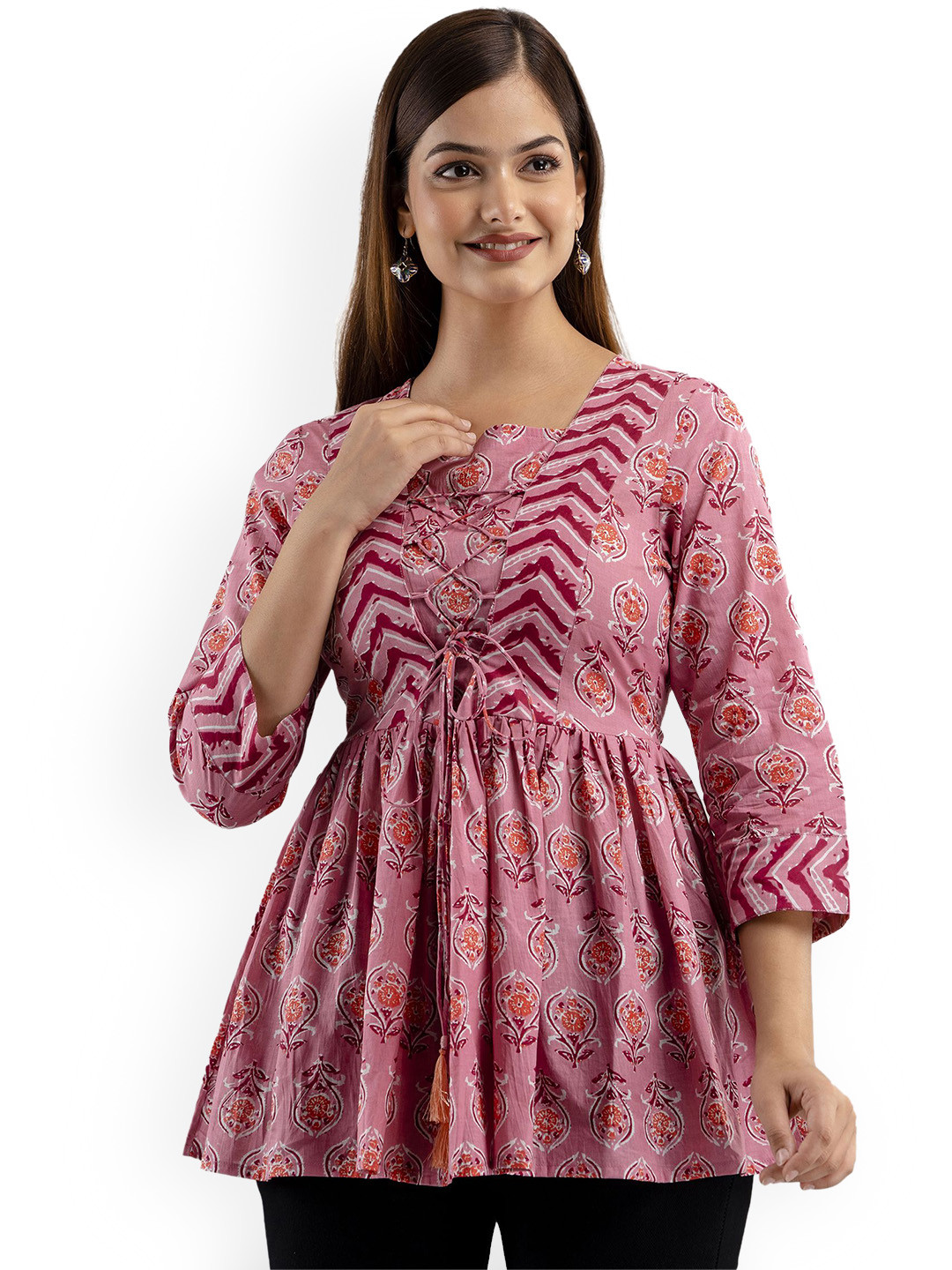 DMP FASHION Floral Printed Pure Cotton Dori Fitting Anarkali KurtI