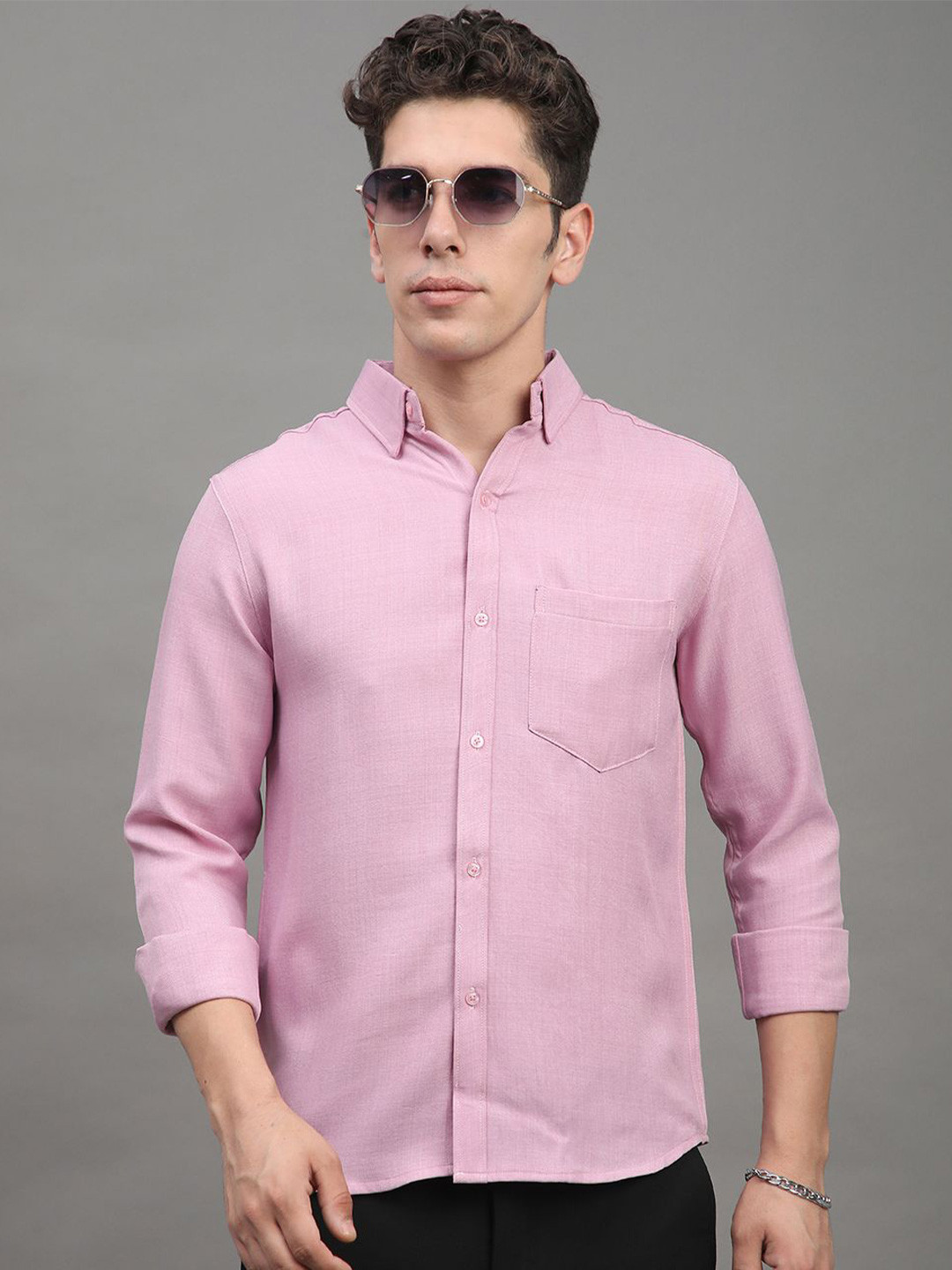 SOLSTICE Men Comfort Regular Fit Spread Collar Solid Casual Shirt