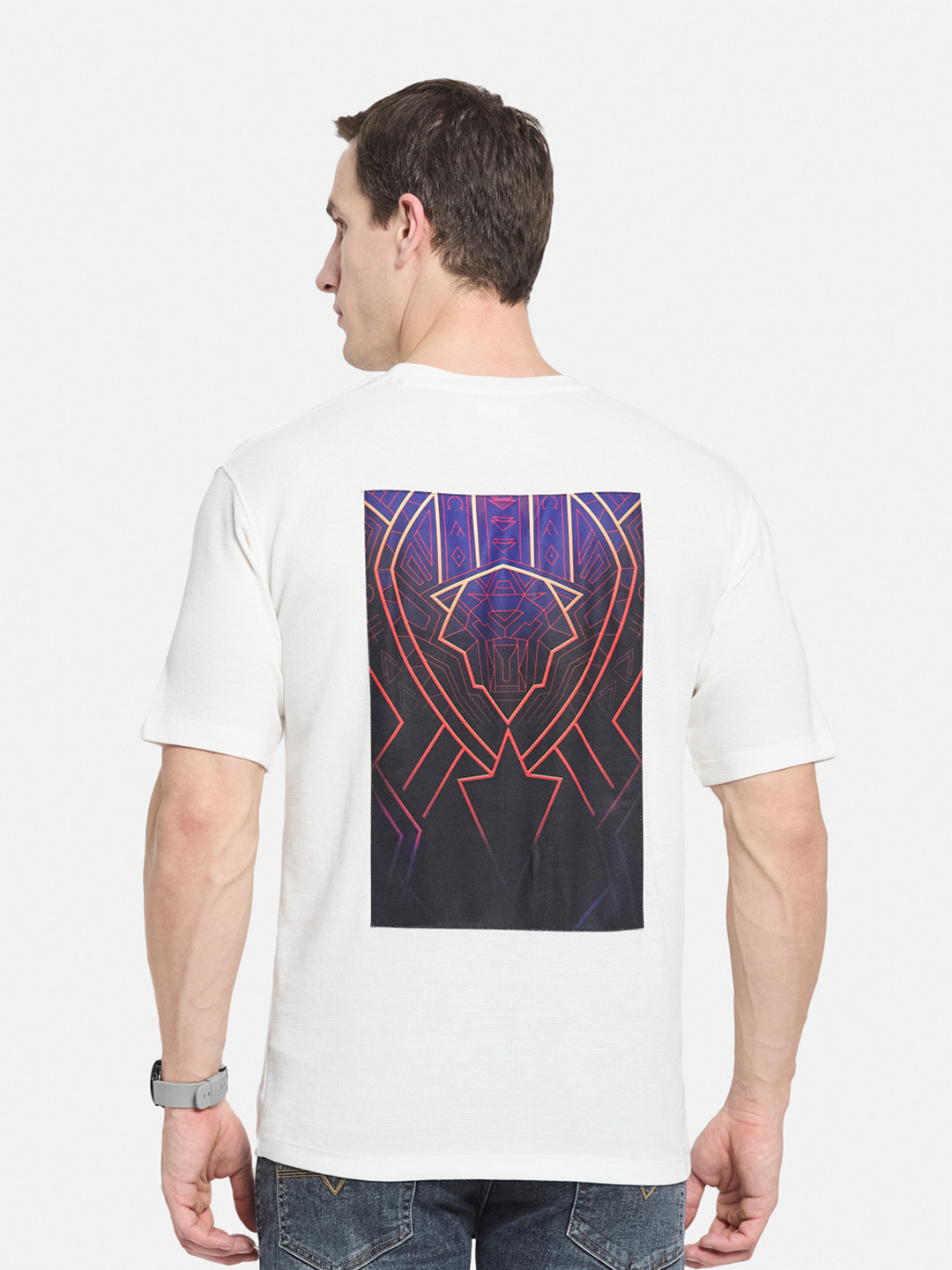 Octave Men Black Panther Graphic Printed Round Neck Cotton T-shirt