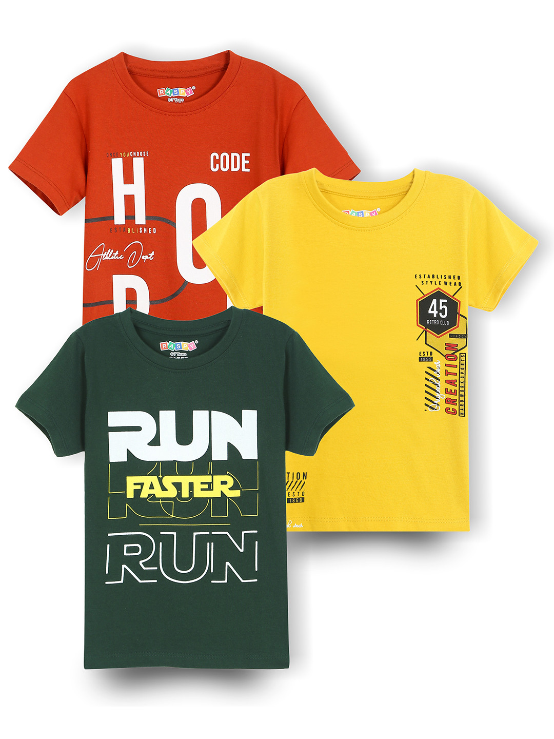 RASPY Boys 3 Printed Pure Cotton T-shirt