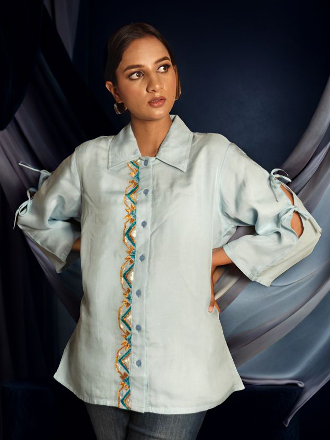 Phulkari Forever Hand Embroidered Pure Silk Shirt Style Top