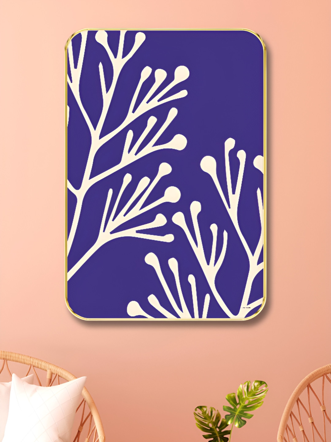 Myntra Elegant Homes Blue & Beige Wood Flowers Wall Art