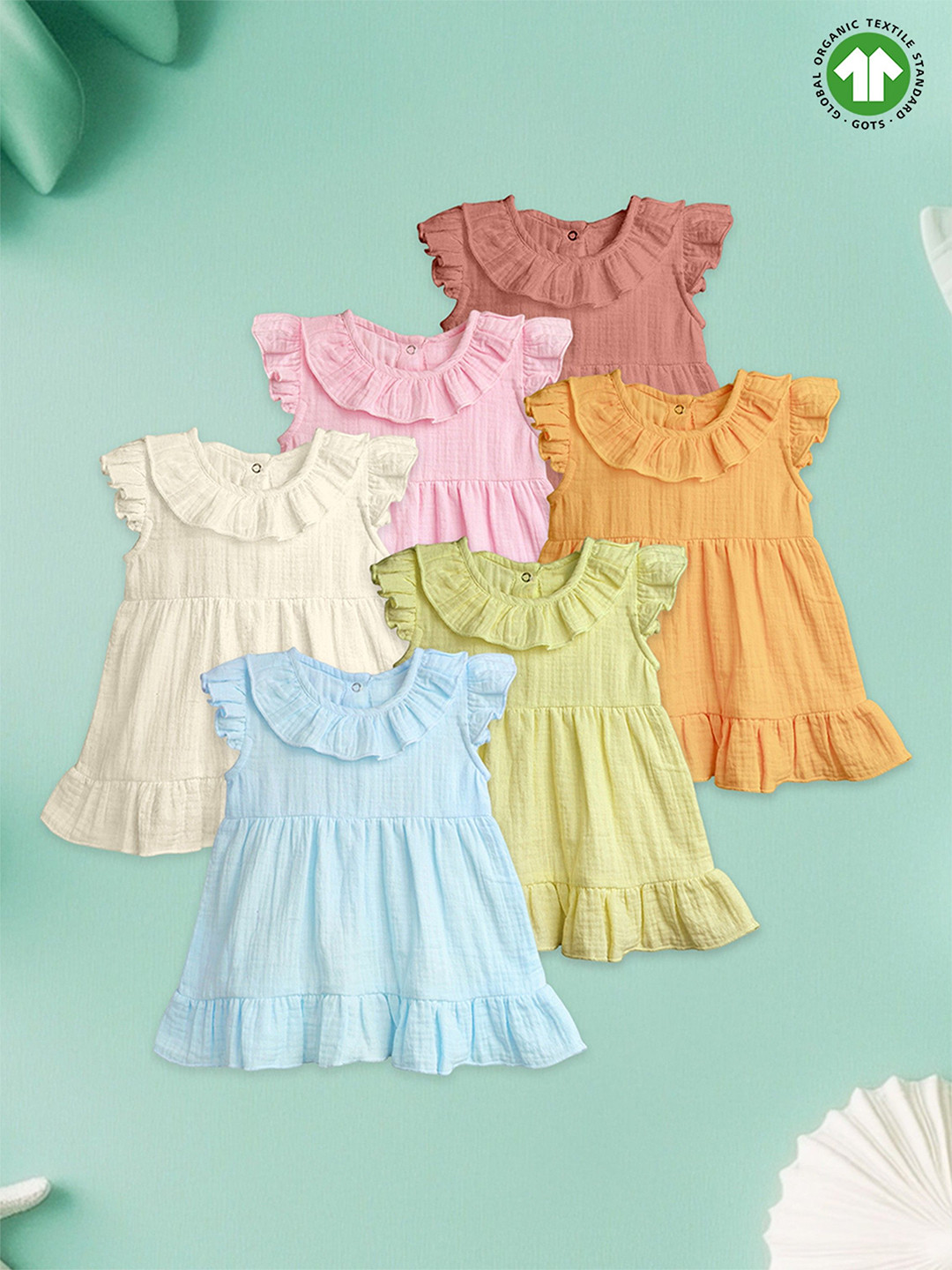 Kidbea Pack Of 6 Pure Linen Dresses For Baby