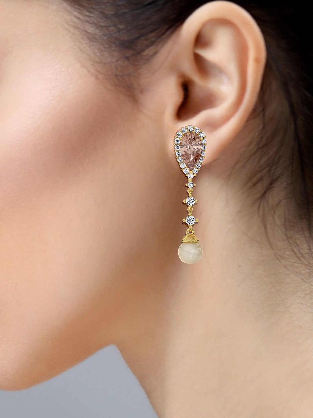 Ruuh Studios Ivy Earrings Gold-Plated CZ Studded Contemporary Shaped Drop Earrings
