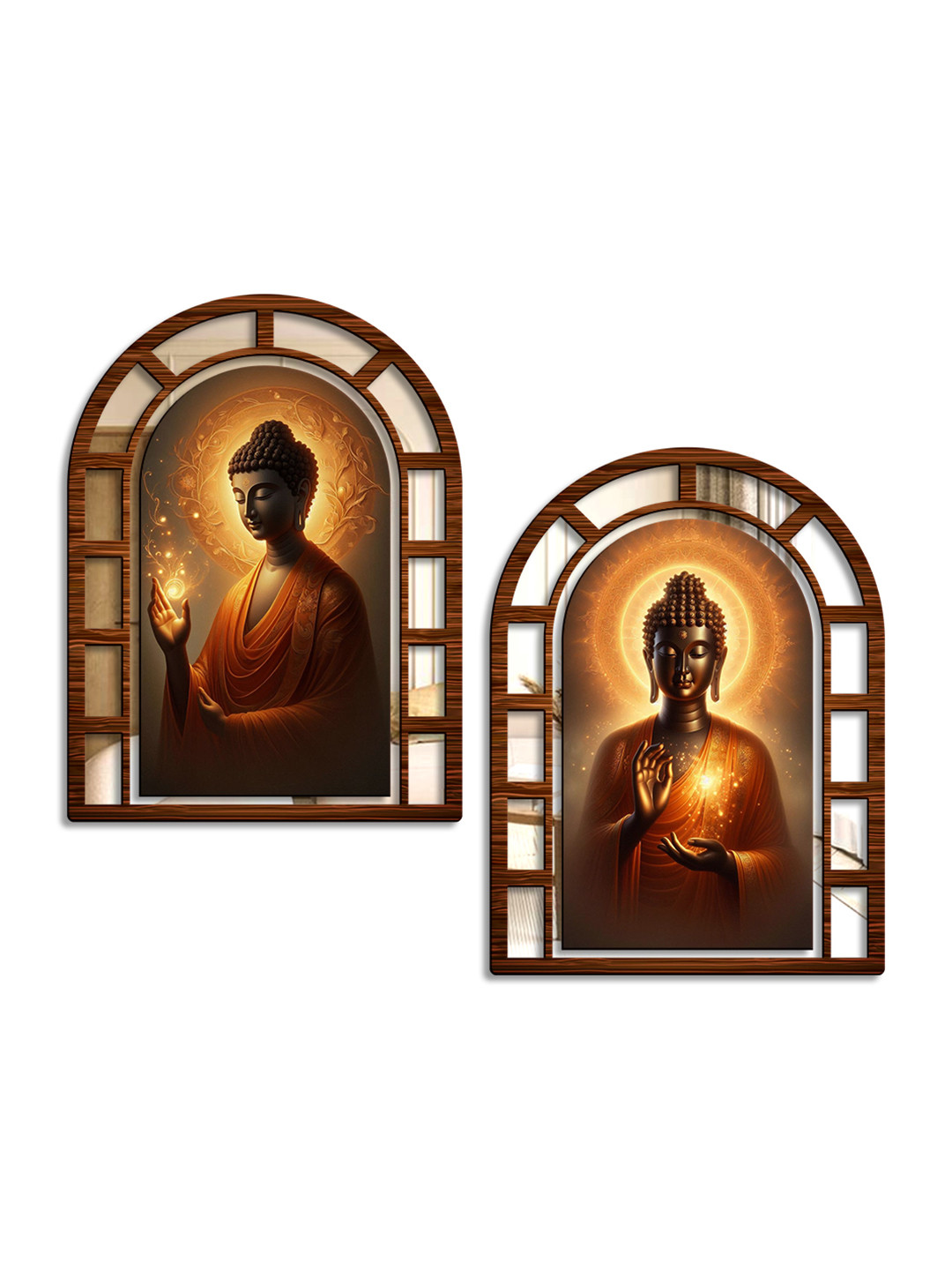 SEHAZ ARTWORKS Yellow & Orange  2Pcs Buddha Religious Wall Art