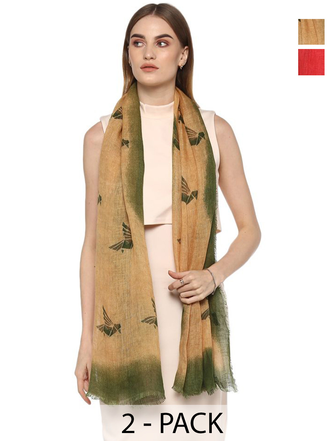 Rhe-Ana Women Pack Of 2 Linen Printed Stoles