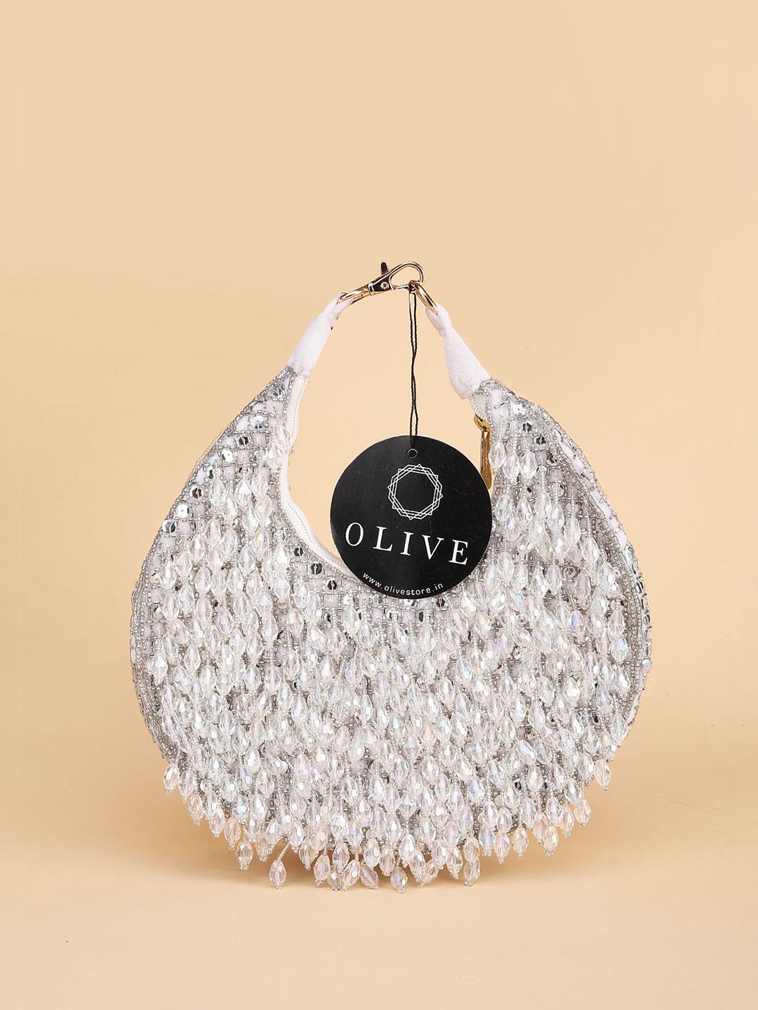 Olive Women Embellished Party Half Moon Clutch