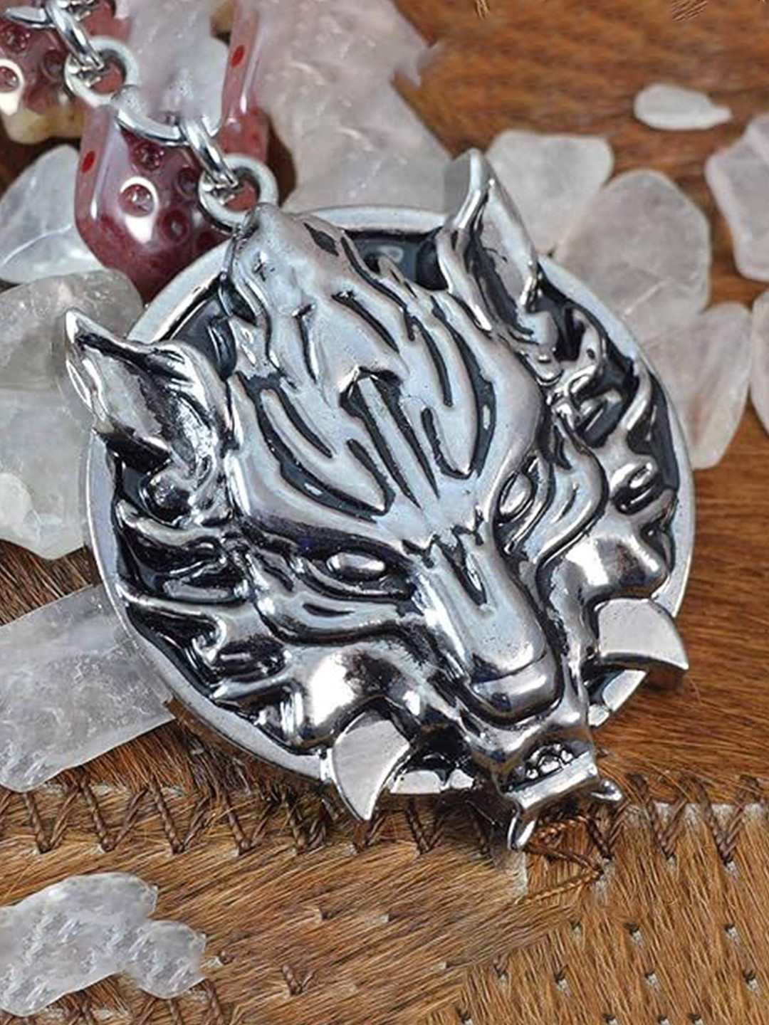 The Roadster Lifestyle Co. Men Sterling Silver-Plated Wolf Head Pendant With Chain