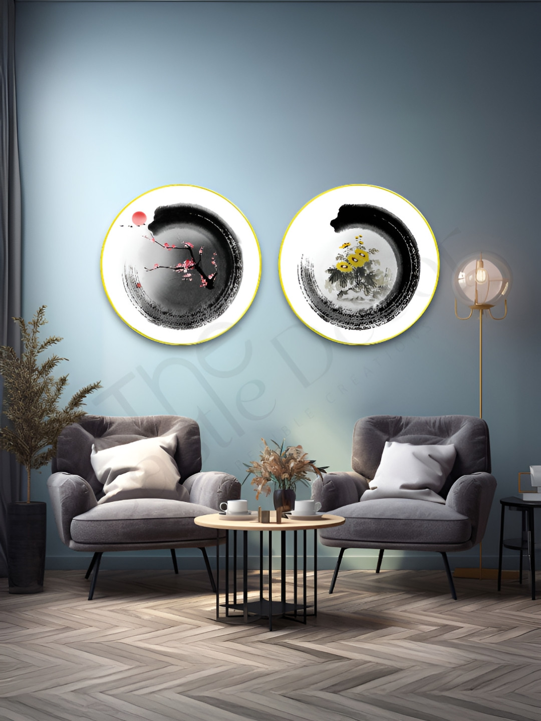 The Castle Decor 2 Piece Black & White Floral and Botanical Wooden Wall Art