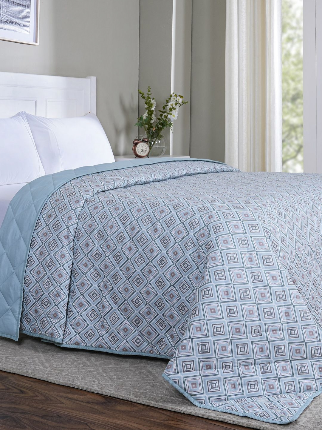 MASPAR Blue Ethnic Motifs Summer AC Room 110 GSM Cotton Double Bed Quilt & Comforter