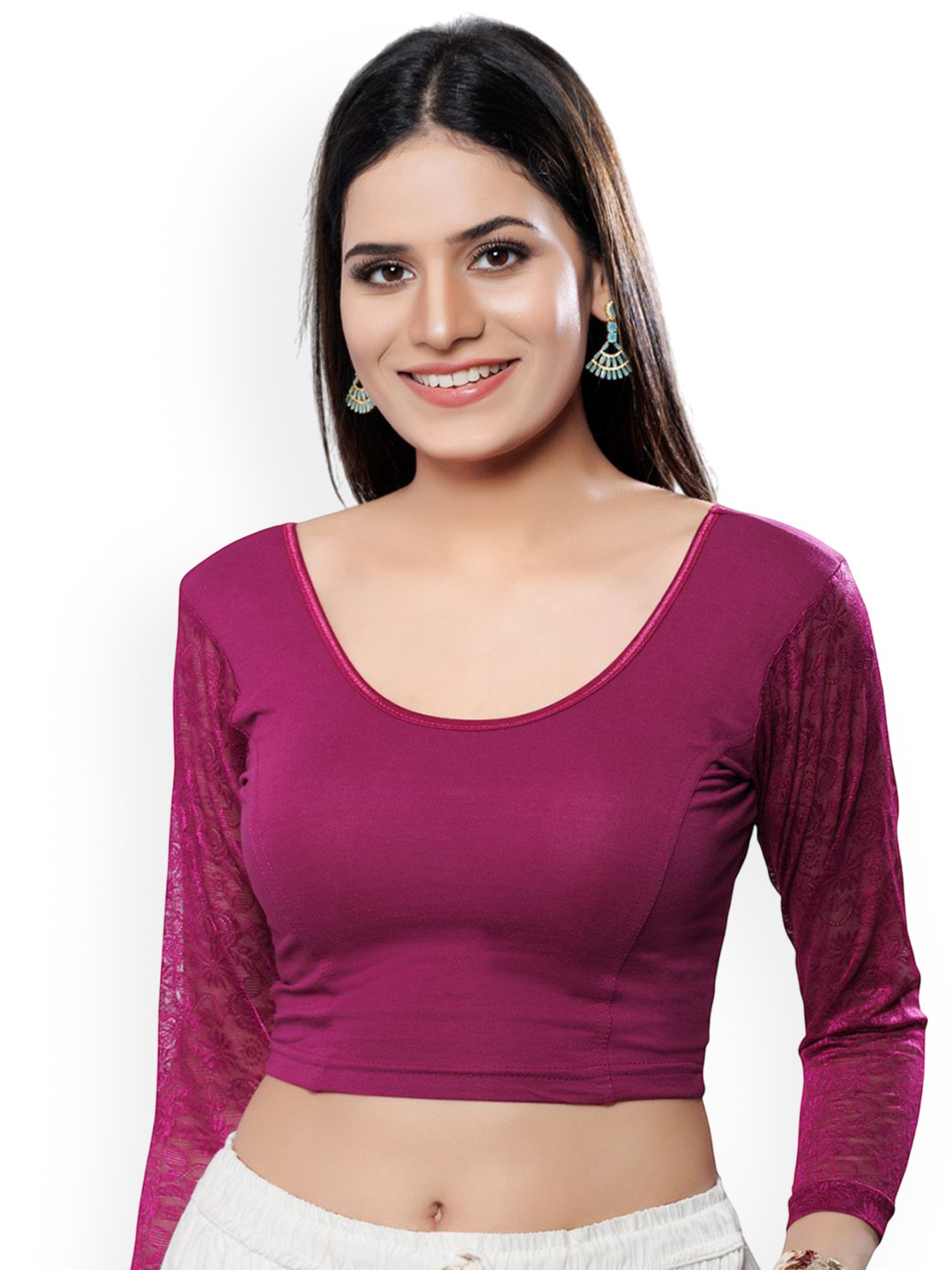 VAMAS - THE DESIGNER BLOUSES Women Round Neck Non-Padded Stretchable Readymade Blouse