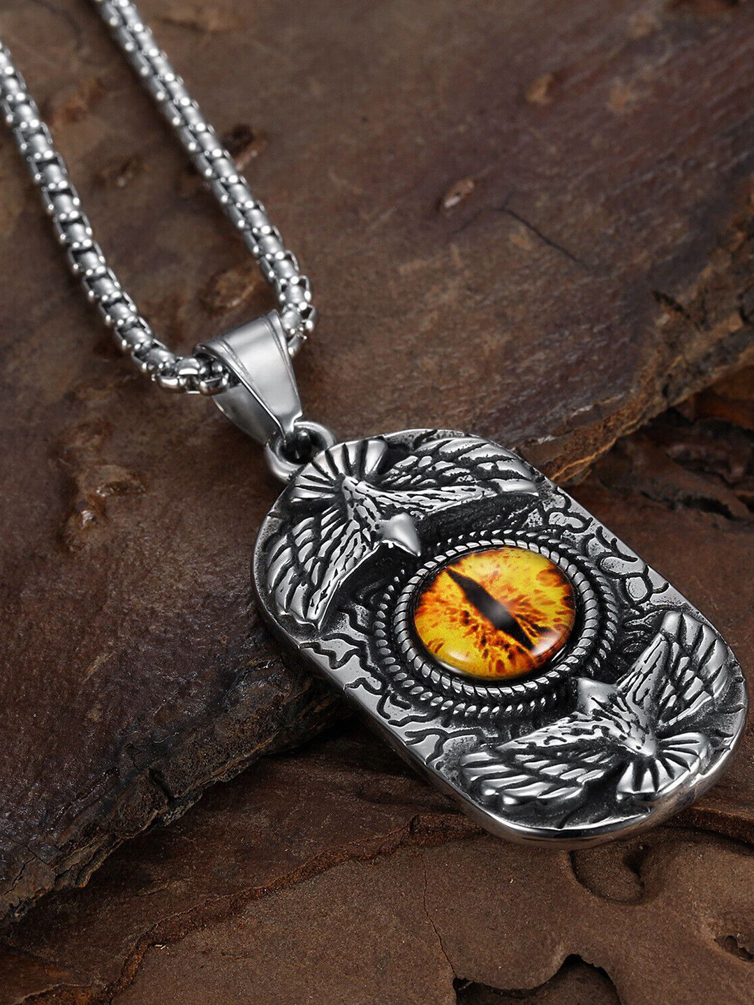 The Roadster Lifestyle Co Men Silver-Plated Helloice Evil Eye Pendants With Chains