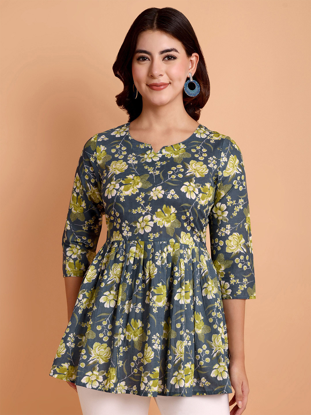 RI AND SU Women Floral Print Peplum Cotton Top