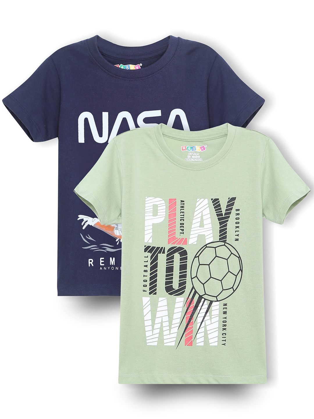 RASPY Boys Pack of 2 Graphic Printed Round Neck Cotton T-shirts