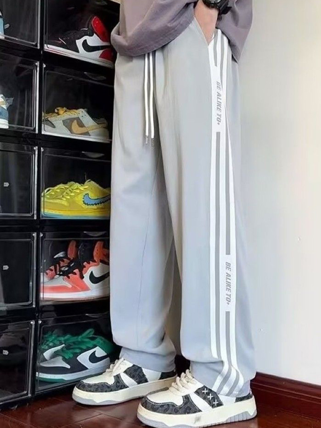 HERE&NOW Men Wide Leg Mid Rise Side Stripes Track Pants