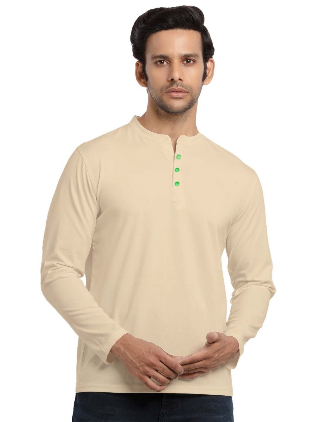 Organic Chics Men Anti Odour Solid Henley Neck Cotton T-shirt